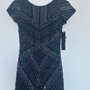 Aidan Mattox embellished black tie dress